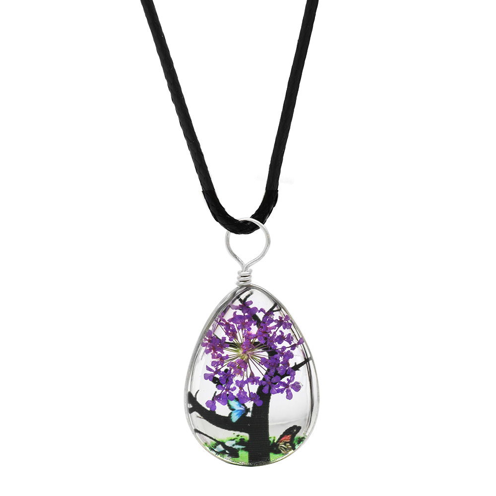 Damla Tasarım Mor Çiçekli Doğa Temalı El Yapımı Natural Reçine Kolye - 1