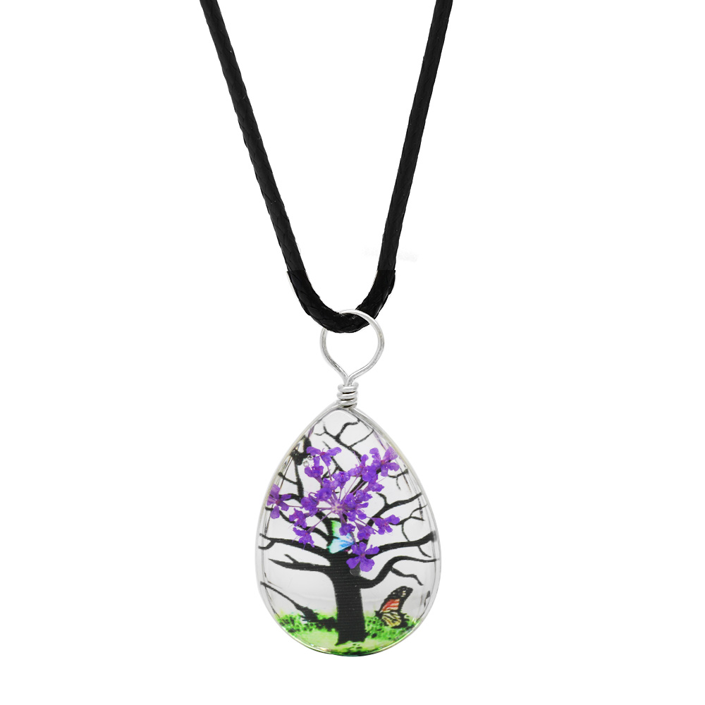 Damla Tasarım Mor Çiçekli Doğa Temalı El Yapımı Natural Reçine Kolye - 2