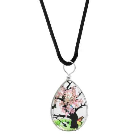 Damla Tasarım Pembe Çiçekli Doğa Temalı El Yapımı Natural Reçine Kolye - Tesbihane