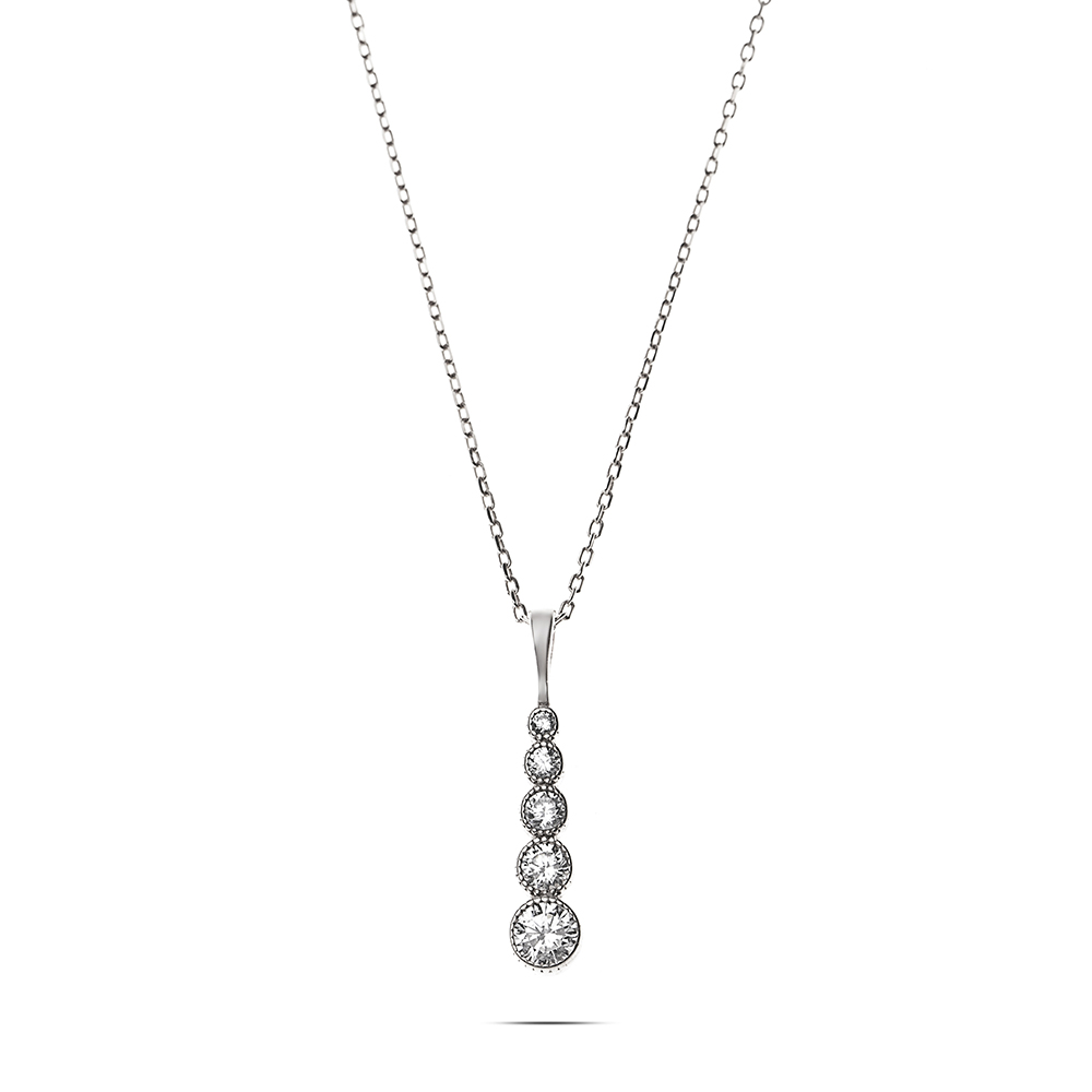 Damla Tasarım Zirkon Taşlı Silver Renk 925 Ayar Gümüş Bayan Kolye - 5