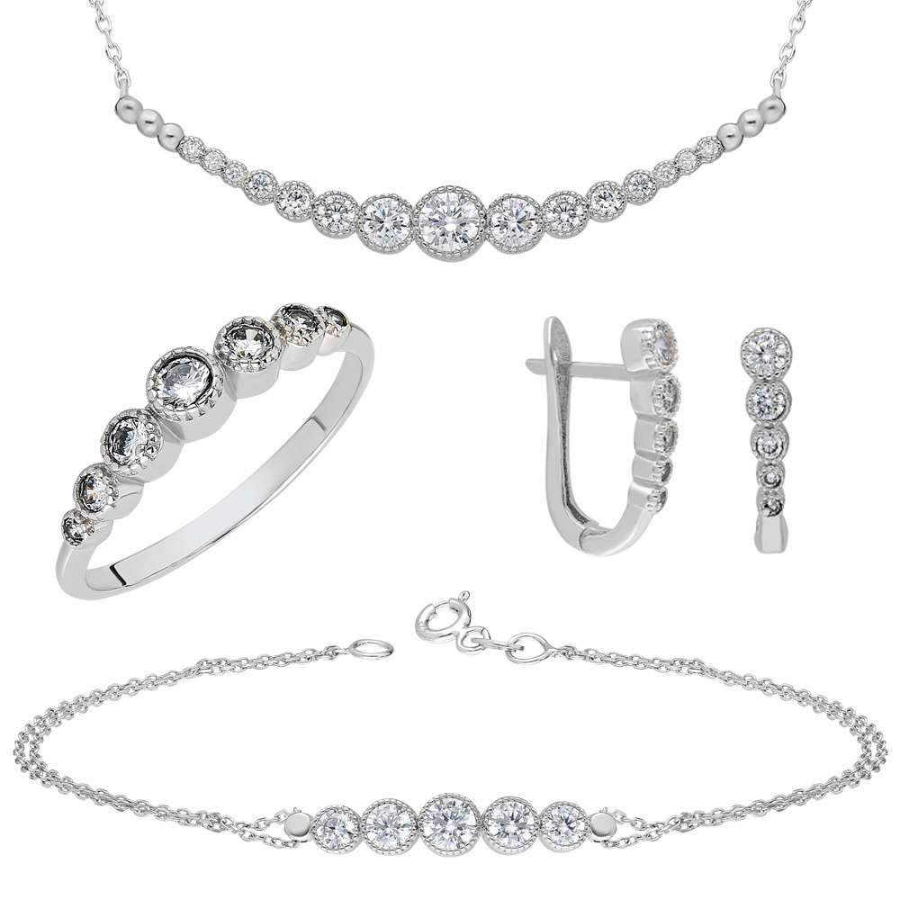Damla Zirkon Taşlı 925 Ayar Gümüş Galaxia 4'lü Set - 2