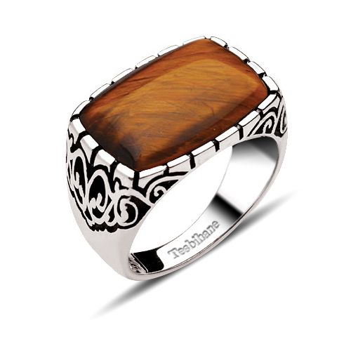 Dekoratif Model Kaplan Gözü Taşlı Gümüş Yüzük - 3