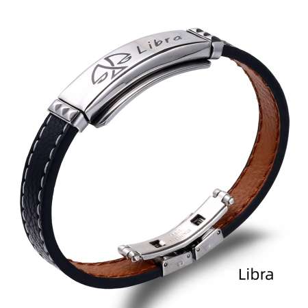 Deri ve Çelik Bileşim İsme Özel Yazılı Terazi Burcu Kadın Bileklik - Tesbihane