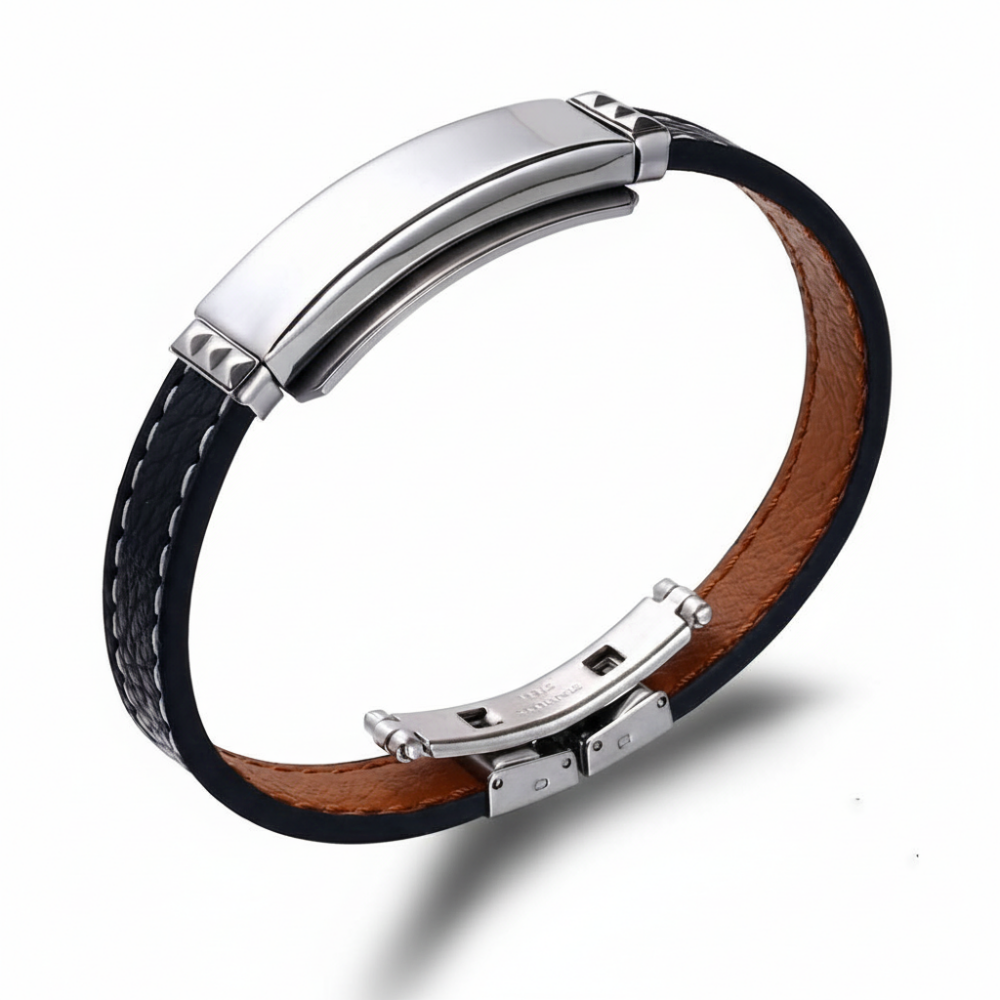 Deri ve Çelik Bileşim İsme Özel Yazılı Başak Burcu Kadın Bileklik - 3