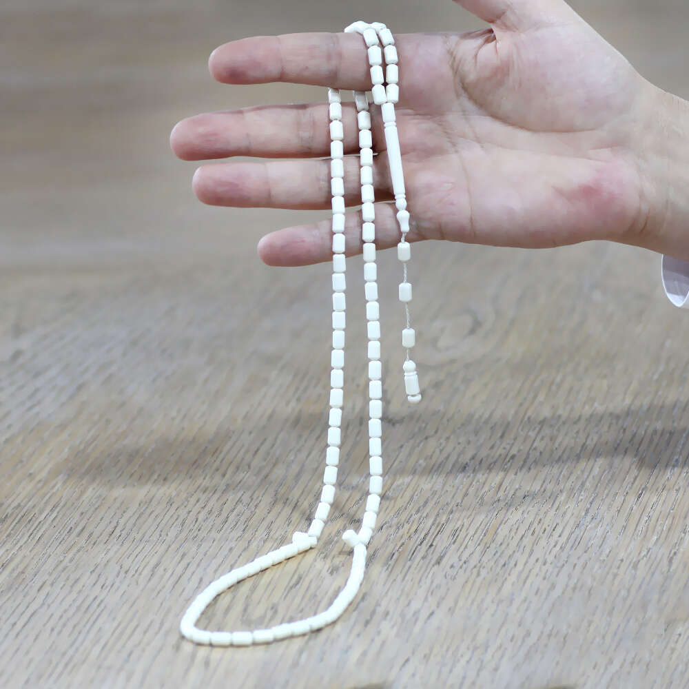 Deve Kemiği Namaz Tesbihi - Sistemli - Mini Boy - Beyaz Renk - Kapsül Kesim - 2