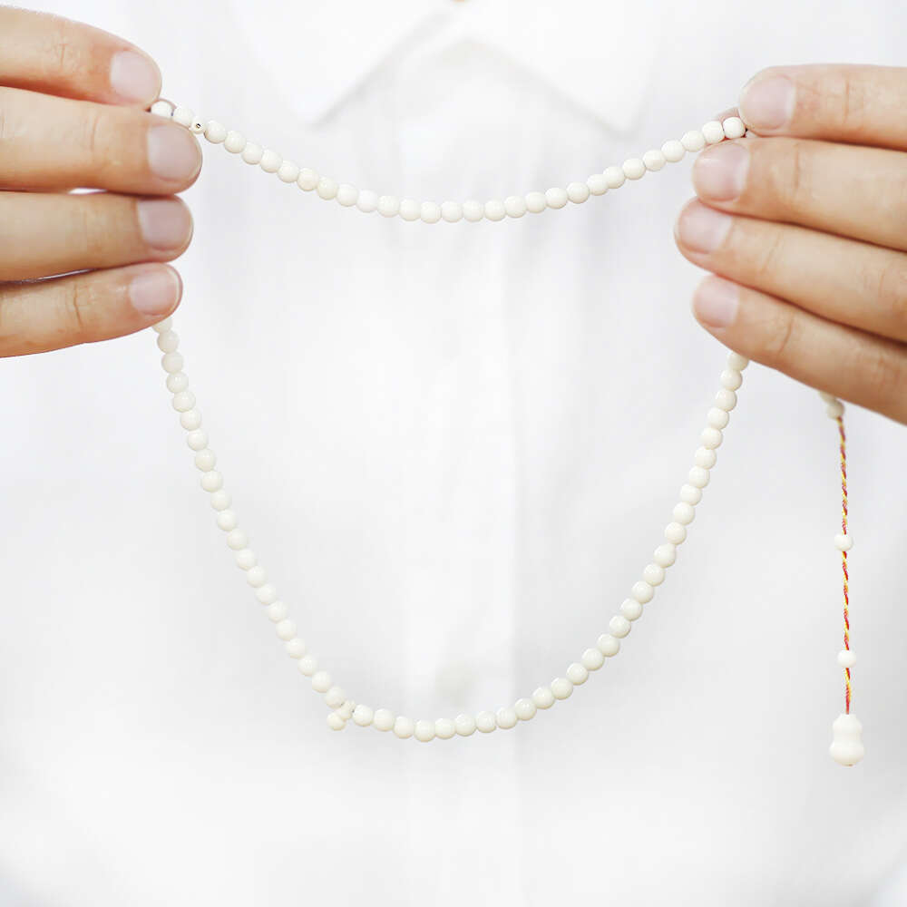 Deve Kemiği Namaz Tesbihi - Sistemli - Beyaz Renk - Küre Kesim - 3