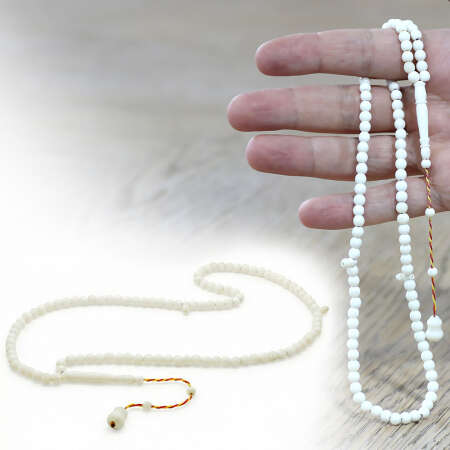 Deve Kemiği Namaz Tesbihi - Sistemli - Beyaz Renk - Küre Kesim - Tesbihane