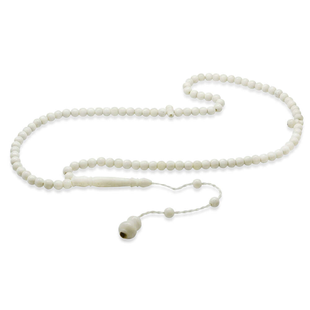 Deve Kemiği Namaz Tesbihi - Sistemli - Beyaz Renk - Mini Boy - Küre Kesim - 4