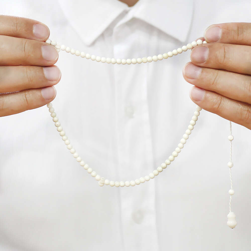 Deve Kemiği Namaz Tesbihi - Sistemli - Beyaz Renk - Mini Boy - Küre Kesim - 3