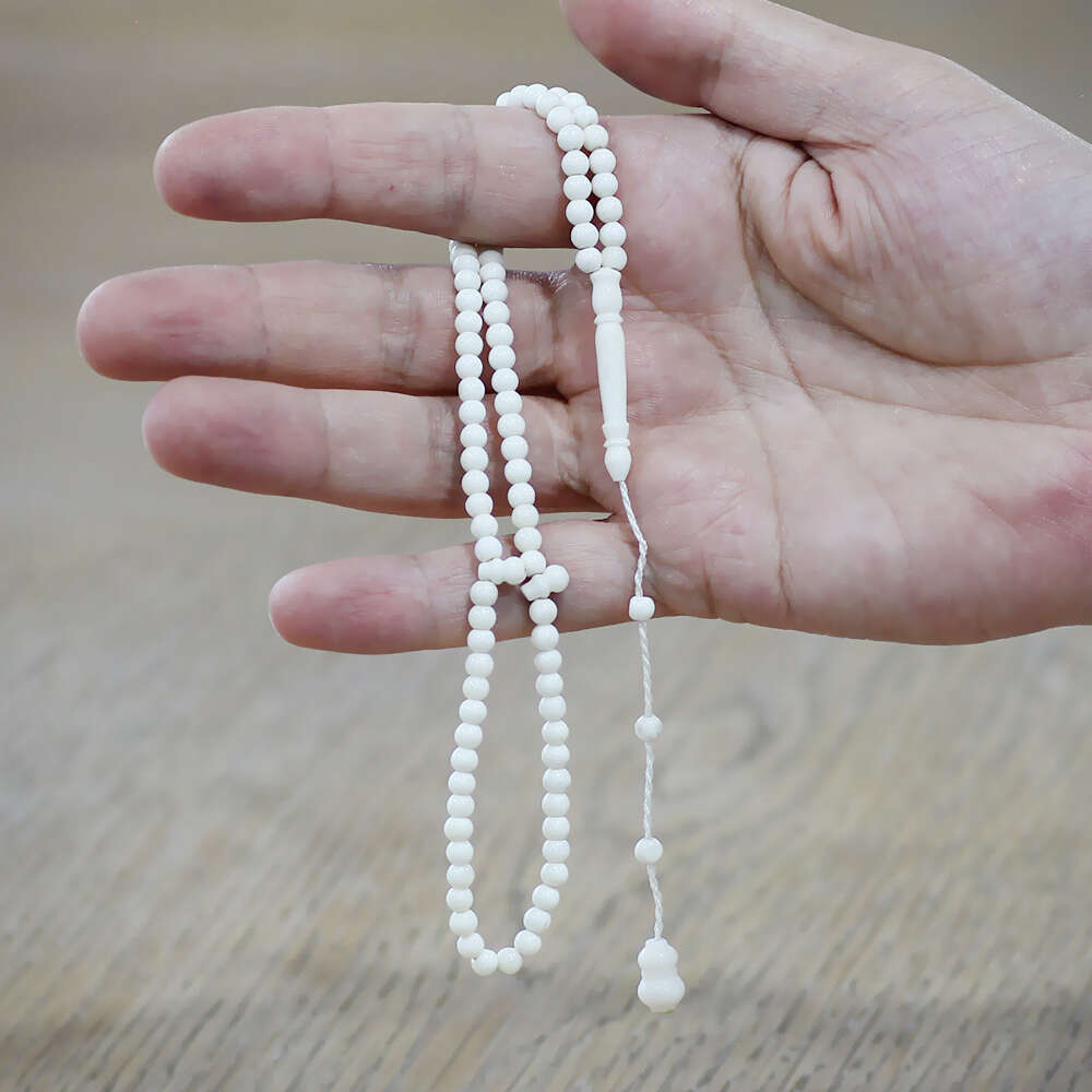 Deve Kemiği Namaz Tesbihi - Sistemli - Beyaz Renk - Mini Boy - Küre Kesim - 2