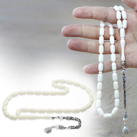 Deve Kemiği Tesbih - 925 Ayar Gümüş Kral Püsküllü - Kapsül Kesim - Tesbihane