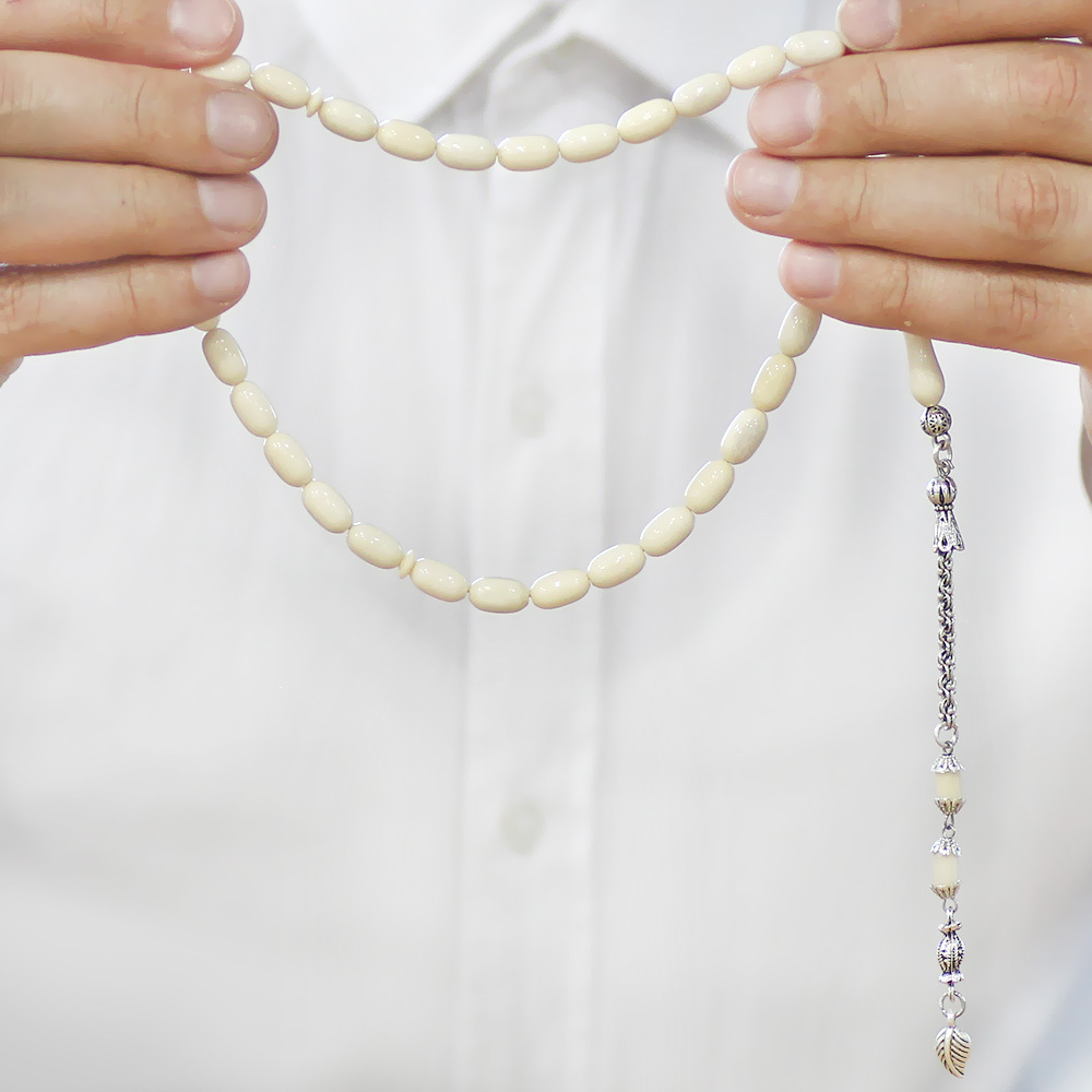 Deve Kemiği Tesbih - Kararmaz Metal Arnavut Püsküllü - Naturel Renk - Kapsül Kesim - 3