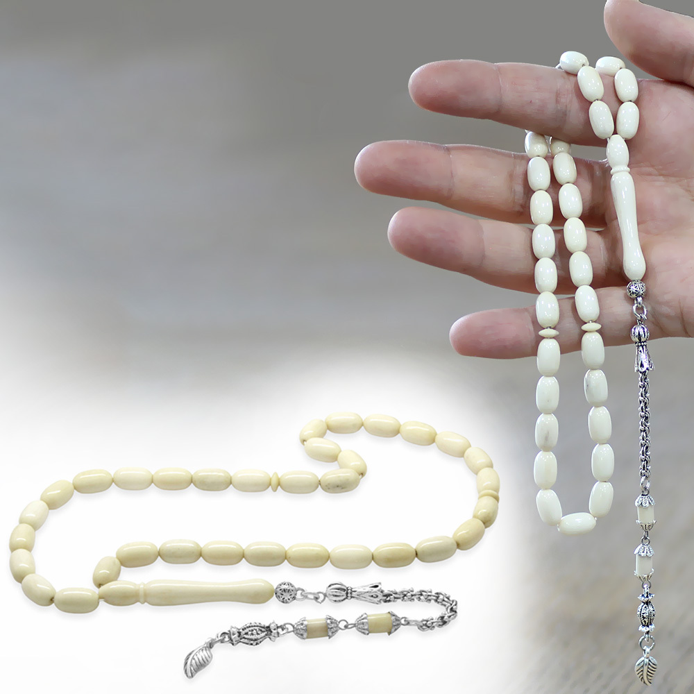 Deve Kemiği Tesbih - Kararmaz Metal Arnavut Püsküllü - Naturel Renk - Kapsül Kesim - 1