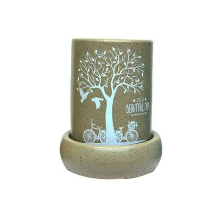 Doğa ve Hayat Ağacı Temalı Krem Rengi Seramik Buhurdanlık - Tesbihane