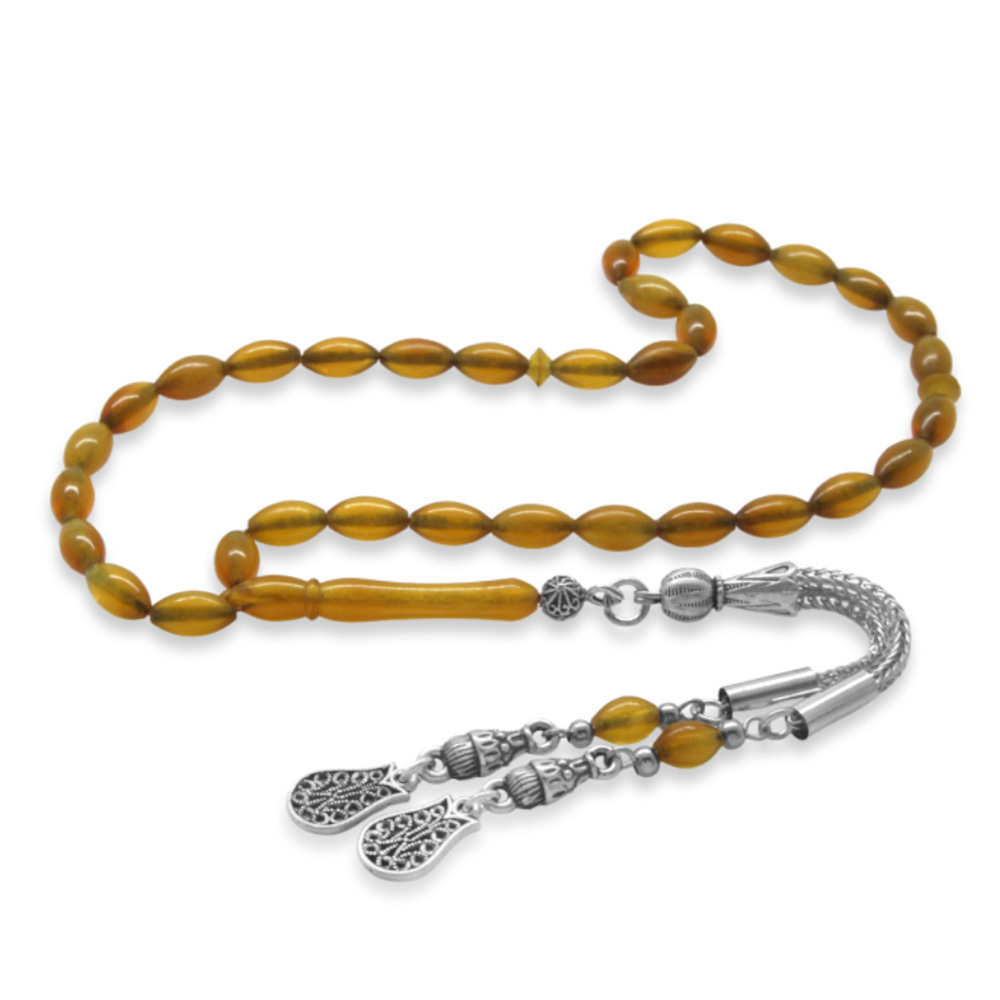 Doğal Bufalo Boynuzu Tesbih - Kararmaz Metal Lale Püsküllü - Nadir Bulunan Bal Rengi - Arpa Kesim - 4