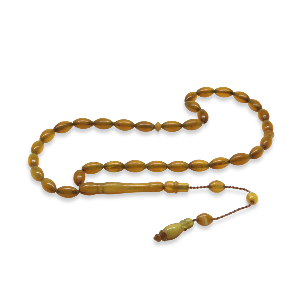 Doğal Bufalo Boynuzu Tesbih - Sistemli - Nadir Bulunan Bal Rengi - Arpa Kesim - 4