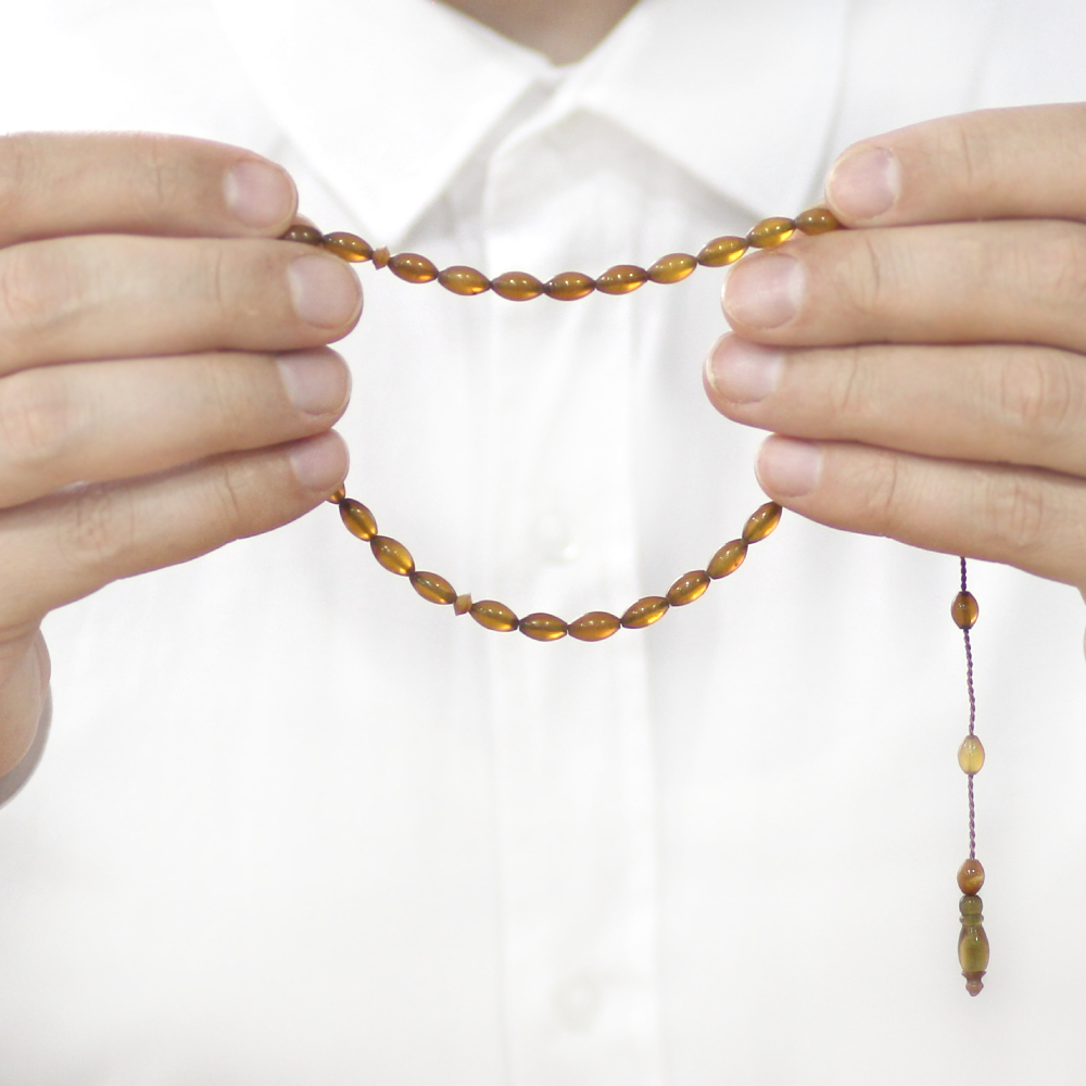 Doğal Bufalo Boynuzu Tesbih - Sistemli - Nadir Bulunan Bal Rengi - Arpa Kesim - 3