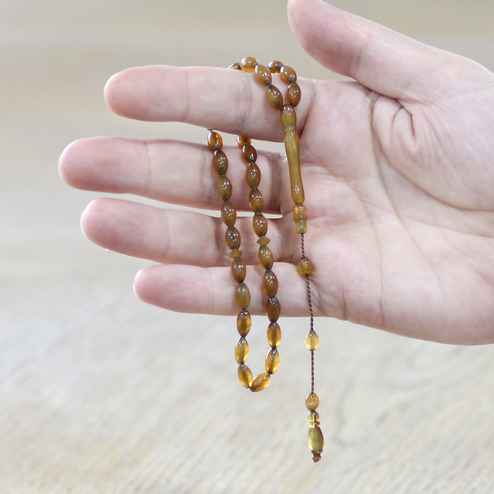 Doğal Bufalo Boynuzu Tesbih - Sistemli - Nadir Bulunan Bal Rengi - Arpa Kesim - 2