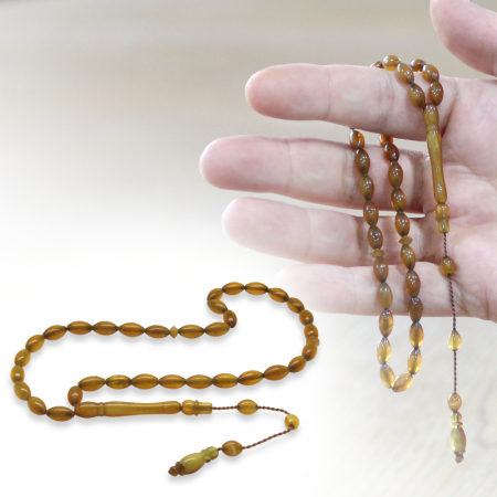 Doğal Bufalo Boynuzu Tesbih - Sistemli - Nadir Bulunan Bal Rengi - Arpa Kesim - Tesbihane