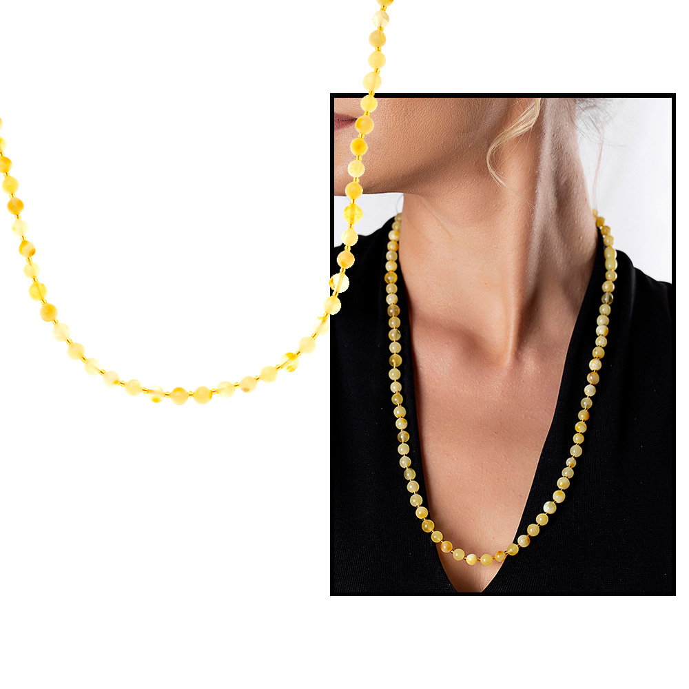 Açık Sarı Şeffaf Doğal Damla Kehribar Kadın Kolye - 1