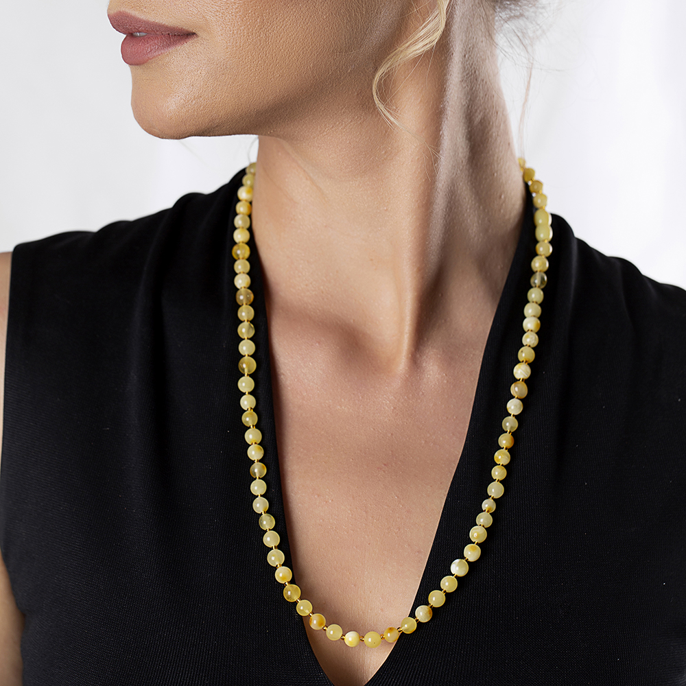 Açık Sarı Şeffaf Doğal Damla Kehribar Kadın Kolye - 3