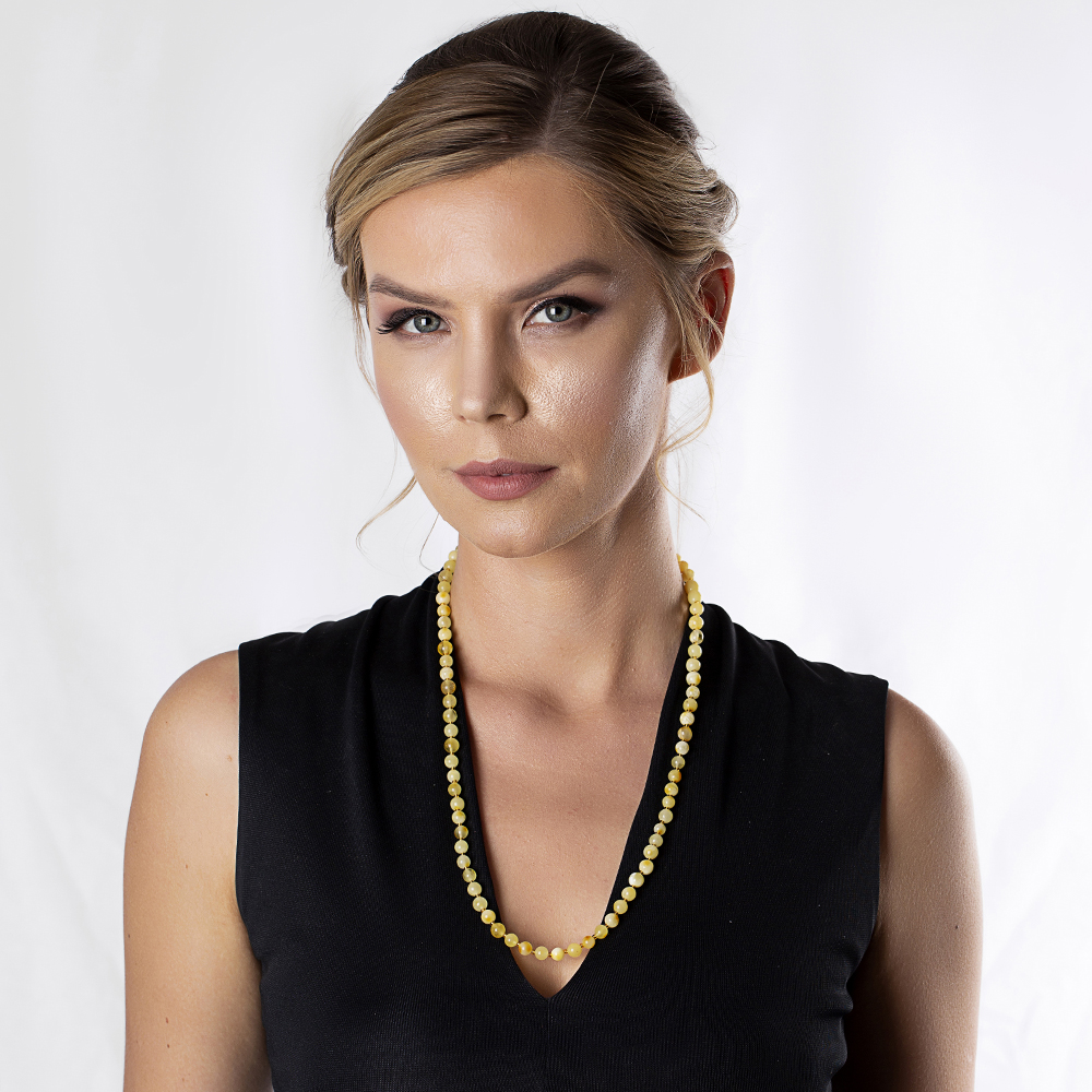 Açık Sarı Şeffaf Doğal Damla Kehribar Kadın Kolye - 2