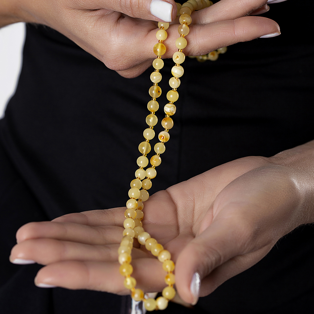 Açık Sarı Şeffaf Doğal Damla Kehribar Kadın Kolye - 4