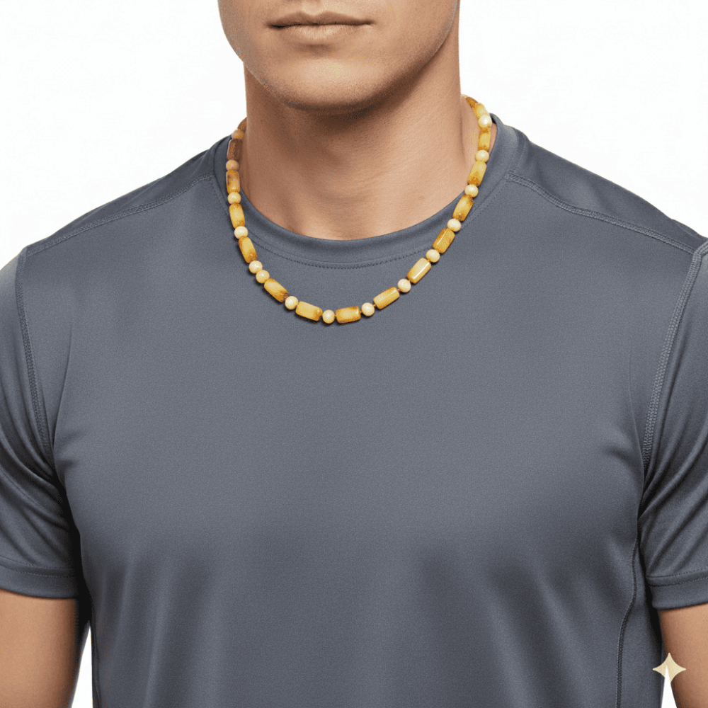 Doğal Form Bal Beyaz Renkli Hakiki Damla Kehribar Erkek Kolye - 2