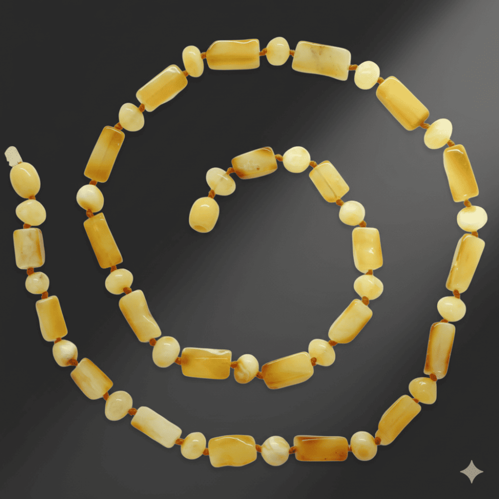 Doğal Form Bal Beyaz Renkli Doğal Damla Kehribar Erkek Kolye - 3