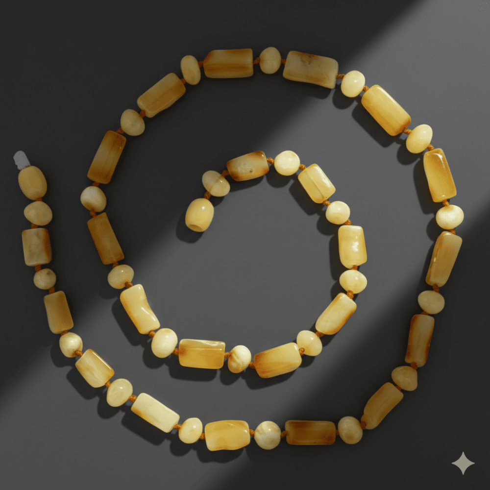 Doğal Form Bal Beyaz Renkli Hakiki Damla Kehribar Kadın Kolye - 3