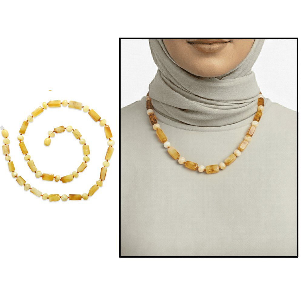 Doğal Form Bal Beyaz Renkli Hakiki Damla Kehribar Kadın Kolye - 1