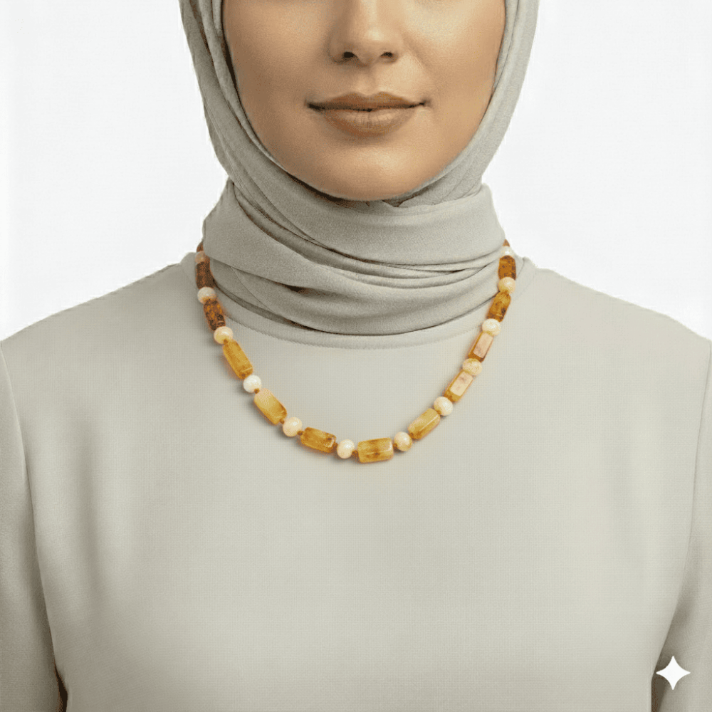 Doğal Form Bal Beyaz Renkli Doğal Damla Kehribar Kadın Kolye - 2