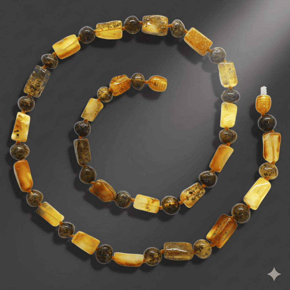 Doğal Form Bal Kahverengi Hareli Hakiki Damla Kehribar Taşlı Erkek Kolye - 3