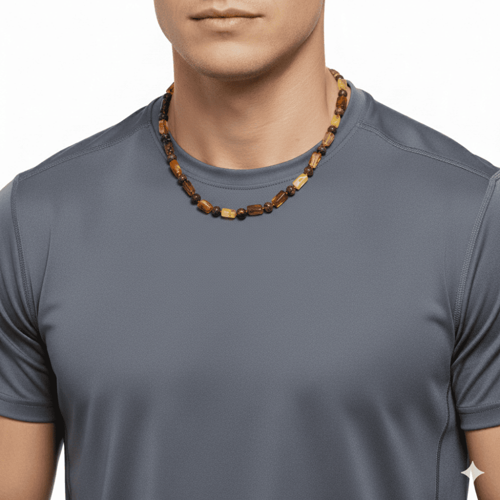 Doğal Form Bal Kahverengi Hareli Doğal Damla Kehribar Taşlı Erkek Kolye - 2