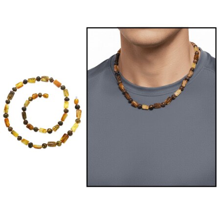 Doğal Form Bal Kahverengi Hareli Doğal Damla Kehribar Taşlı Erkek Kolye - Tesbihane