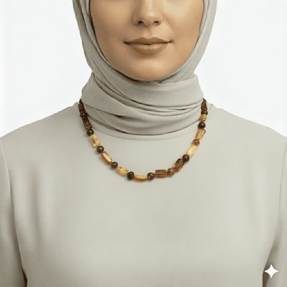 Doğal Form Bal Kahverengi Hareli Hakiki Damla Kehribar Taşlı Kadın Kolye - 2