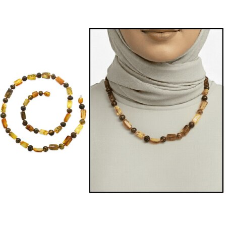 Doğal Form Bal Kahverengi Hareli Doğal Damla Kehribar Taşlı Kadın Kolye - Tesbihane