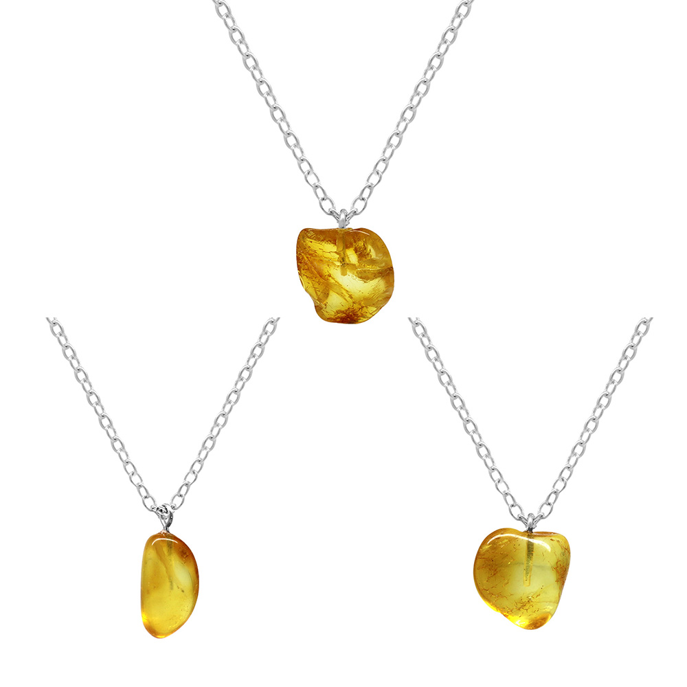 Doğal Form Bal Rengi Hakiki Damla Taşlı Kolye - 5