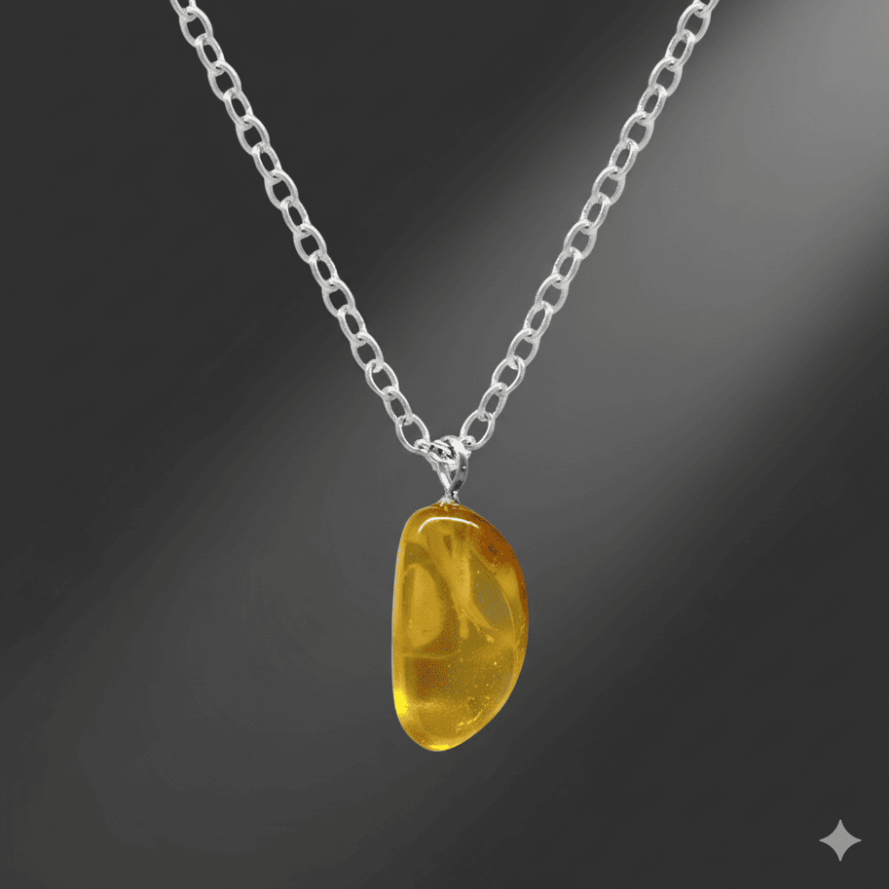 Doğal Form Bal Rengi Doğal Damla Taşlı Kolye - 3