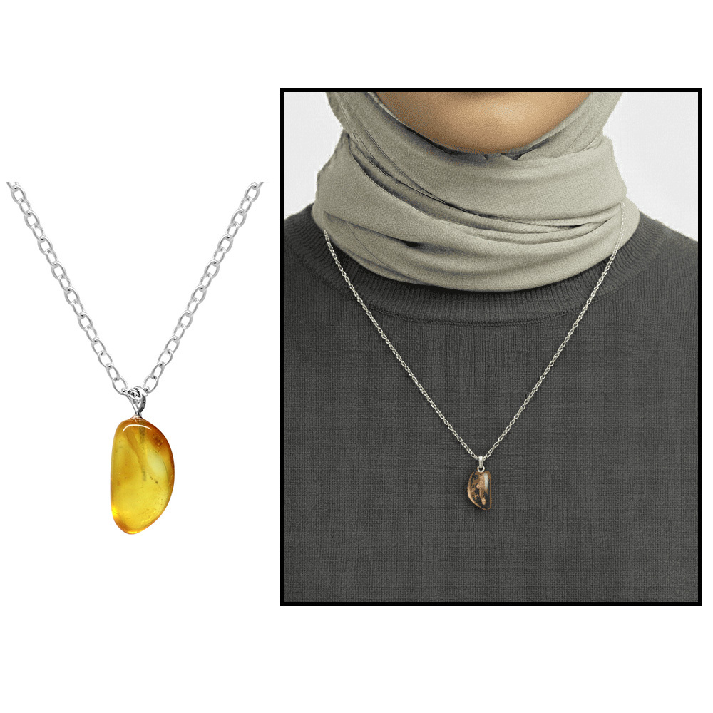 Doğal Form Bal Rengi Doğal Damla Taşlı Kolye - 1