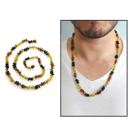 Doğal Form Çok Renkli Şık Kutulu Özel Seri Naturel Damla Kehribar Taşlı Erkek Kolye - Tesbihane