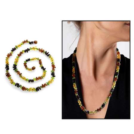 Doğal Form Çok Renkli Şık Kutulu Özel Seri Naturel Damla Kehribar Taşlı Kadın Kolye - Tesbihane