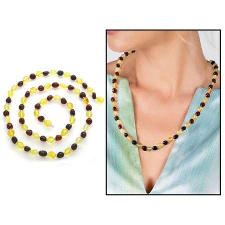 Çok Renkli Doğal Damla Kehribar Bayan Kolye - Tesbihane