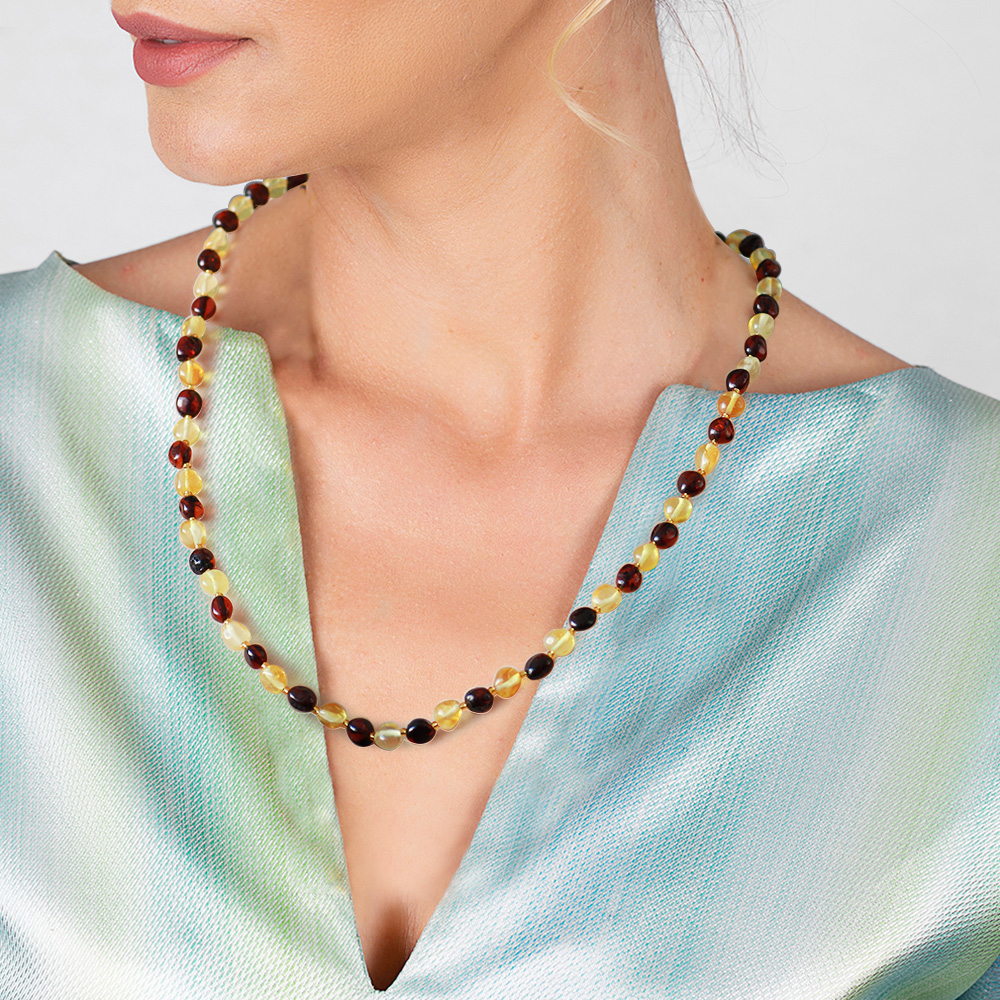 Çok Renkli Doğal Damla Kehribar Bayan Kolye - 2