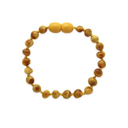 Doğal Form Kahverengi Hakiki Damla Kehribar Taşlı Bebek Bileklik - Tesbihane