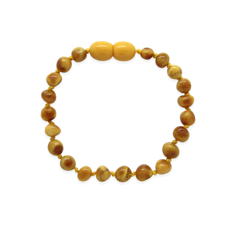 Doğal Form Kahverengi Hakiki Damla Kehribar Taşlı Bebek Bileklik - 1