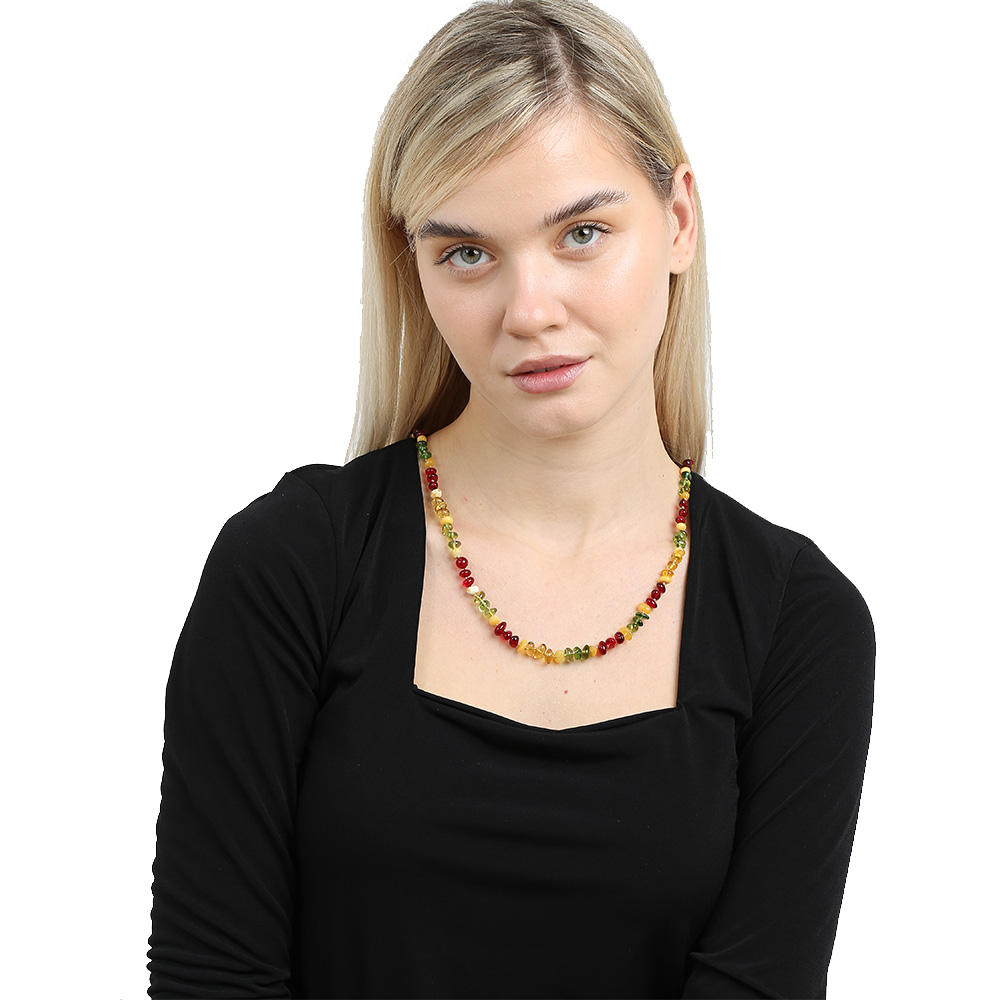 Doğal Form Multicolor Renkli Şık Kutulu Özel Seri Naturel Damla Kehribar Taşlı Kadın Kolye - 2
