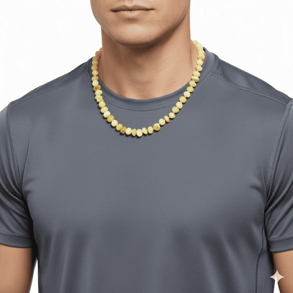 Doğal Form Sarı Beyaz Renkli Hakiki Damla Kehribar Erkek Kolye - 2