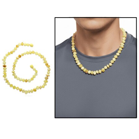 Doğal Form Sarı Beyaz Renkli Hakiki Damla Kehribar Erkek Kolye - Tesbihane