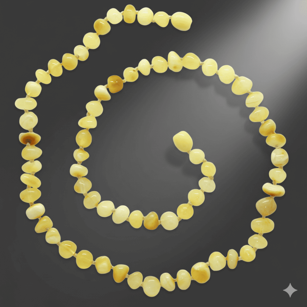 Doğal Form Sarı Beyaz Renkli Hakiki Damla Kehribar Kadın Kolye - 3